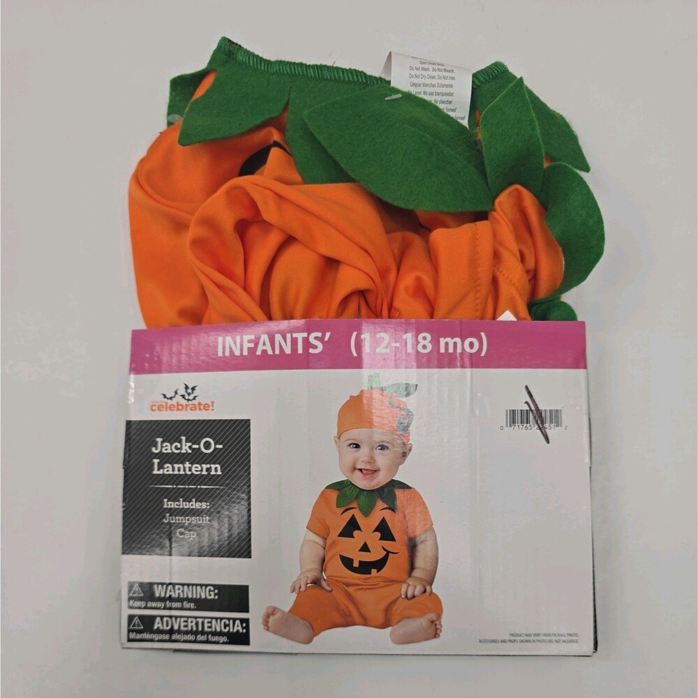 NEW Walmart Jack-O-Lantern Pumpkin Costume (Jumpsuit, Cap) Infant Size 12-18 mo